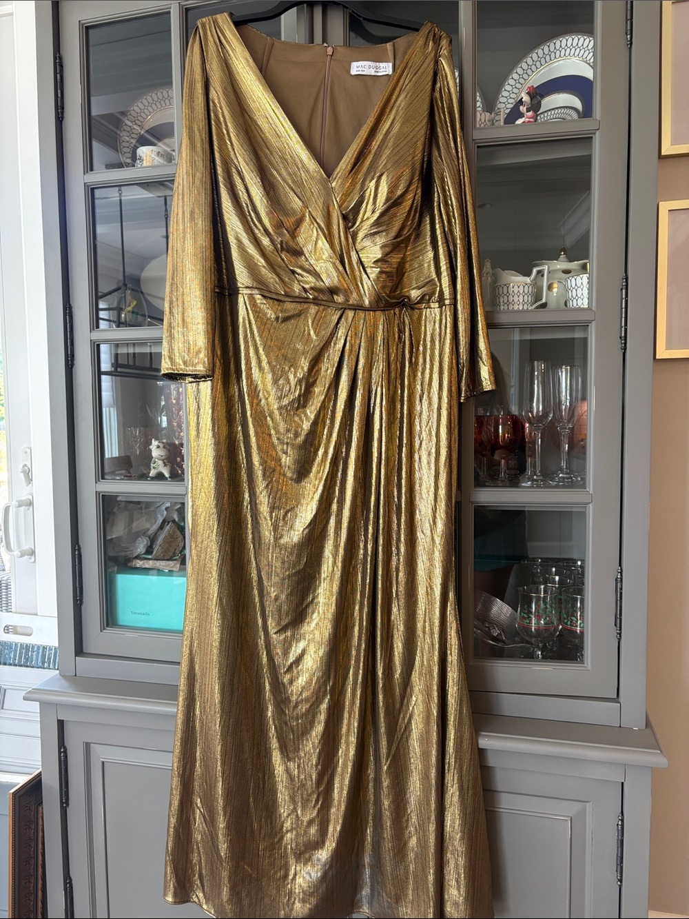 Mac Duggal Chic Metallic Evening Gown in Golden Bronze, size 22W
